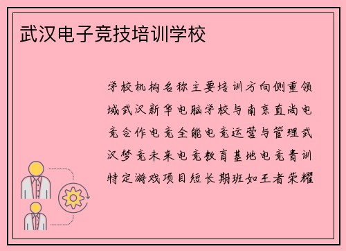 武汉电子竞技培训学校